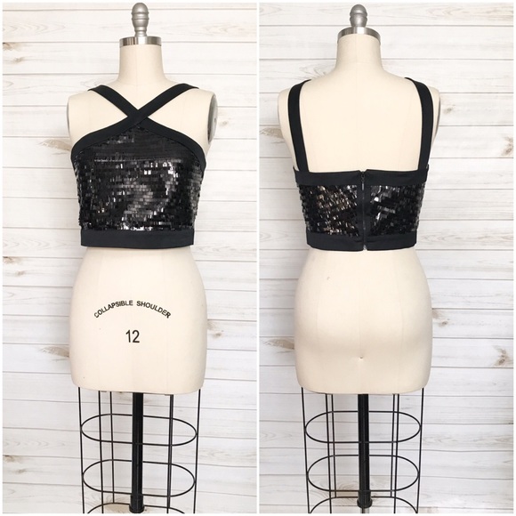 ZARA Contrast Cropped Sleeveless Sequin Halter Top NWT - Picture 5 of 10